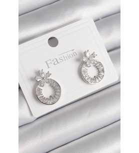 Pirinç Gümüş Renk Zirkon Taşlı Halka Model Çiçek Figür Kadın Küpe 5886 - SSSSSS4967-9412