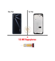 Oppo A72 Siyah Uyumlu Lensli Orta Kasa + B7000 Yapıştırıcı Full Kasa Kapak Gövde Housing