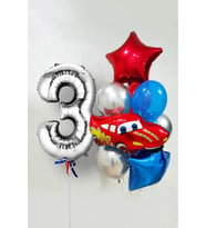 3 Yaş Şimşek Araba Temalı Balon Seti 76cm Gümüş Rakam Balonlu Yıldızlı Set