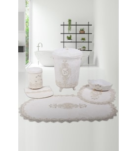 Lisa Krem 6 Parça Çeyizlik 3’lü Banyo Paspası & 3'lü Çamaşır Sepeti Seti
