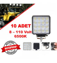 10 Adet Off Road Sis Farı Lambası 16 Led 48Watt Kare Çalışma Lambası
