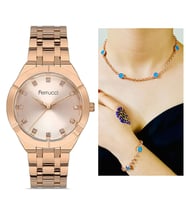 Ferrucci Hediye Seti 1. Sınıf Çelik Zirkon Taşlı Kadın Kol Saat+Şık Takı Set (Rose)