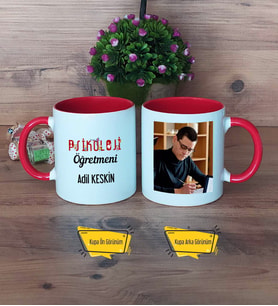 Psikoloji Öğretmeni Kupa Bardak Kırmızı Fotoğraflı Öğretmenler Günü Hediyesi