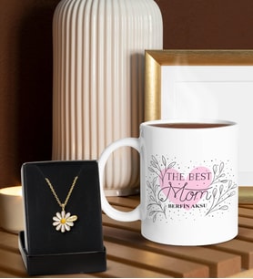 BK Gift Kişiye Özel İsimli Anneler Günü  Beyaz Kupa ve Papatya Kolye Hediye Seti, Anneler Günü Hediyeleri, Anneye Hediye-3