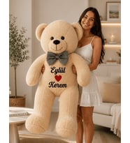 [ İSTEDİĞİNİZ İSMİ YAZIYORUZ ] Bej Renk Sevgiliye Özel Peluş Ayıcık-İsim Baskılı Peluş Oyuncak -Anneye ,Arkadaşa Özel Hediye (100 cm)