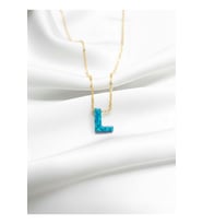 925 Ayar Gümüş Zincirli Opal Taş Harf Kolyeler (Silver)
