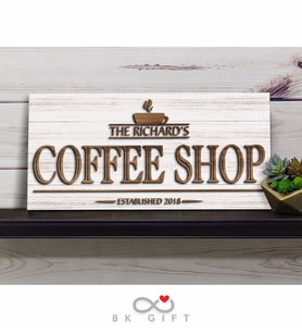BK Gift Kişiye Özel Dekoratif Ahşap Coffee Shop Tabelası 61cm - Model 6