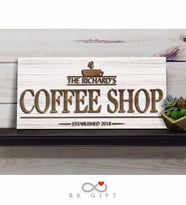 BK Gift Kişiye Özel Dekoratif Ahşap Coffee Shop Tabelası 61cm - Model 6