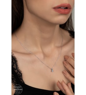 SWAROVSKİ CRYSTAL TEK TAŞ  925 AYAR GÜMÜŞ KOLYE