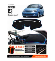 CITROEN C3 (2004-2009) Uyumlu Torpido Örtüsü Torpido Kılıfı - Siyah Mavi