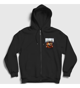 Presmono Unisex Siyah Merlin Dizi Fermuarlı Kapüşonlu Sweatshirt 428550tt