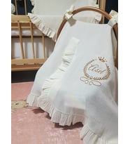 Baby Clime Nakışlı Müslin Puset Örtüsü - Bebek Arabası Örtüsü (Kahverengi)