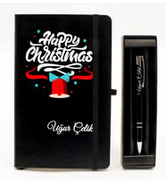Kişiye Özel Yılbaşı Temalı Siyah Defter & Siyah Roller Kalem