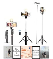 K9 Masaüstü Tripod Yüksekliği Ayarlanabilir Işıklı Kumandalı Selfie-Youtuber-Influencer Tripod 170cm