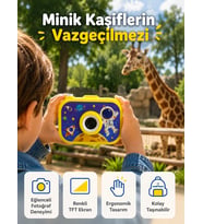 Çocuk Dijital Kamera HD Fotoğraf ve Video Çekimi 2.0 İnç TFT Ekran Type-C Şarjlı Mini Tripodlu