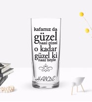 BK Gift Kişiye Özel Renkli Baskılı Kafamız Da Güzel Tasarımlı Rakı Bardağı-1 (Beyaz)