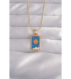 316L Çelik Renk Mavi Mineli Güneş Model Tarot Kolye
