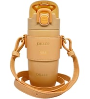 Diller 360ml Moda Deri Kılıflı Pipetli Askılı Pastel Renkli Paslanmaz Çelik Termos Matara (Turuncu)