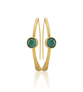 Kadir Jewellery 22 Ayar Altın Kaplama Kadın Taşlı Küpe -El İşçiliği Ve Hipoalerjenik Küpe (K.Yeşil)