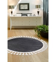 Dijidekor Peluş Halı Koyu Gri Cool Saçaklı Yuvarlak Kesme Post Yolluk Kilim Salon Halısı Modelleri