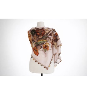 %100 El Emeği Renkli İğne Oyalı Çiçekli Başörtü 95x95 cm