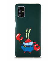 Samsung Galaxy M51 Soft Premier Kapak Bay Yengeç Tasarımlı Silikon Kılıf - Yeşil (Şeffaf)