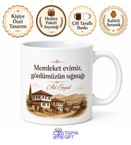 Memleket Evimiz Yazılı Kişiye Özel Kupa Bardak Hediye