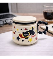 Sevimli Kedi Desenli Kapaklı Seramik Kupa Bardak Kahve Fincanı Kawaii Hediyelik Ofis (Beyaz-Siyah-Bej-Gri-İndigo)