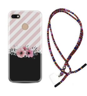 General Mobile GM8 Go GM9 GM20 Pro Plus Kılıf Boyun Asklı Rasta Silikon Strip Pink Flowers 1396