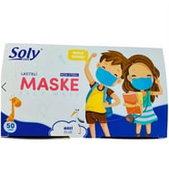 SOLY CARE ÇOCUK MASKE 'MAVİ' 100 ADET ( 50'Lİ 2 KUTU ) 3 KATLI FULL ULTRASONİC LASTİKLİ TELLİ