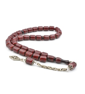 Gümüş Kaplama Sistemli Çubuk Malzeme Koyu Turuncu Sıkma Kehribar Tesbih