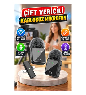 2’li Kablosuz Yaka Mikrofonu Seti – Net ve Senkronize Ses Kaydı