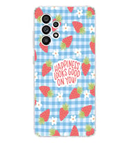 Samsung Galaxy A72 Uyumlu Çilek ve Çiçek Tasarımlı Şeffaf Telefon Kılıfı