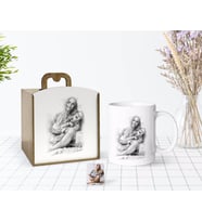 BK Gift Kişiye Özel Ahşap Kutuda Karakalem Tasarımlı Beyaz Kupa Bardak-1