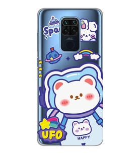 Xiaomi Redmi NOTE 9 Uyumlu Ufo Ayı Tasarımlı Şeffaf Telefon Kılıfı