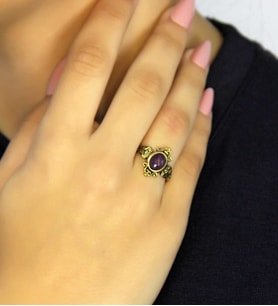 Doğal Taş Ametist Doğal Taşlı Antik Model Kadın Ayarlanabillir Yüzük euy78amt