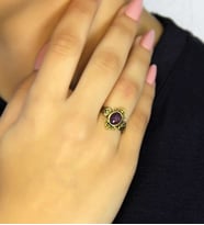 Doğal Taş Ametist Doğal Taşlı Antik Model Kadın Ayarlanabillir Yüzük euy78amt (Mor)