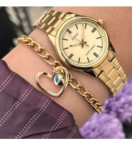 Casio Çelik Kordon,Sarı Renk, Kadın Kol Saati+Bileklik