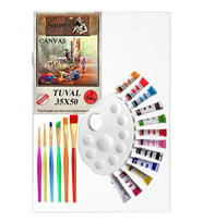 Guaj Boya Hobi Boyama Seti 1 Paket 35x50 cm Tuval 12 li Guaj Boya Tüp Resim Paleti Fırça Seti 6 lı (Çok Renkli)