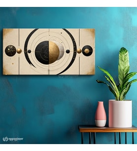 Yatay Panoramik Kanvas Tablo Gezegenler Uzay Astronomi Tablosu Ev Ofis Duvar Dekoru