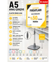 10 Adet - A5 Ayaklı Çerçeve Seti Plastik Ördek Ayak Teleskopik Borulu Fiyat Etiketliği Yönlendirme Levhası Menü Panosu Sarı