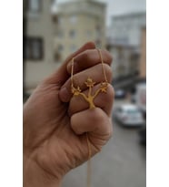 925 Ayar Gümüş 24 Ayar Altın Kaplama 3 İsimli Çınar Yapraklı Kolye