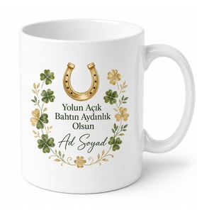 İsme Özel Uğurlu Olsun Yazılı Kupa Bardak Hediye Özel Tasarım Porselen Mug