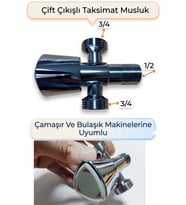Çift Su Girişli Çamaşır Ve Bulaşık Makine Musluğu Taharet Musluğu Taksimat Musluk