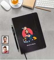 Kişiye Özel Babalar Günü Baba Erkek Çocuk Karikatürlü Siyah Defter Kalem Hediye Seti Model-1