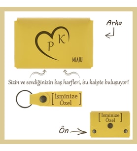 Sarı Renk, Sevgiliniz İçin En Romantik Hediye! İsme ve Harfe Özel Cüzdan & Anahtarlık Seti, Armağan