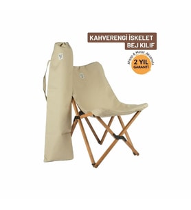 Bag The Joy Ahşap Katlanır Kamp Sandalyesi – Kahverengi İskelet - Bej Kılıf