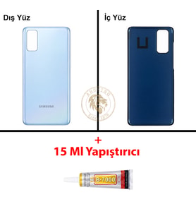 Samsung S20 Bulut Mavisi Arka Pil Kapağı Batarya Kapağı Lazer Kesim + B-7000 Yapıştırıcı