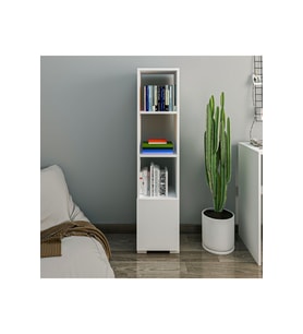 Kuzey 4 Raflı, Kapaklı Minimal Kitaplık Beyaz