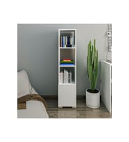 Kuzey 4 Raflı, Kapaklı Minimal Kitaplık Beyaz